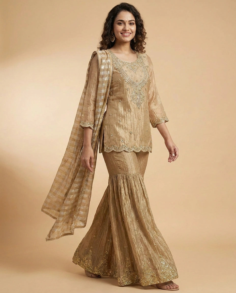 Tissue Sharara Suit with Woven Design - Rangoli India