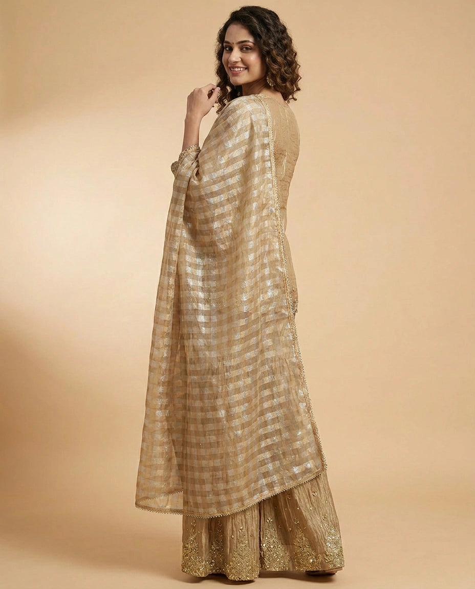 Tissue Sharara Suit with Woven Design - Rangoli India