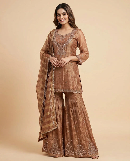 Tissue Sharara Suit with Woven Design - Rangoli India