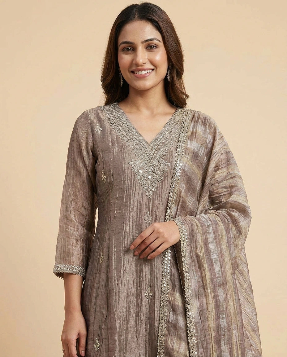 Crush Tissue Palazzo Suit with Woven Design - Rangoli India