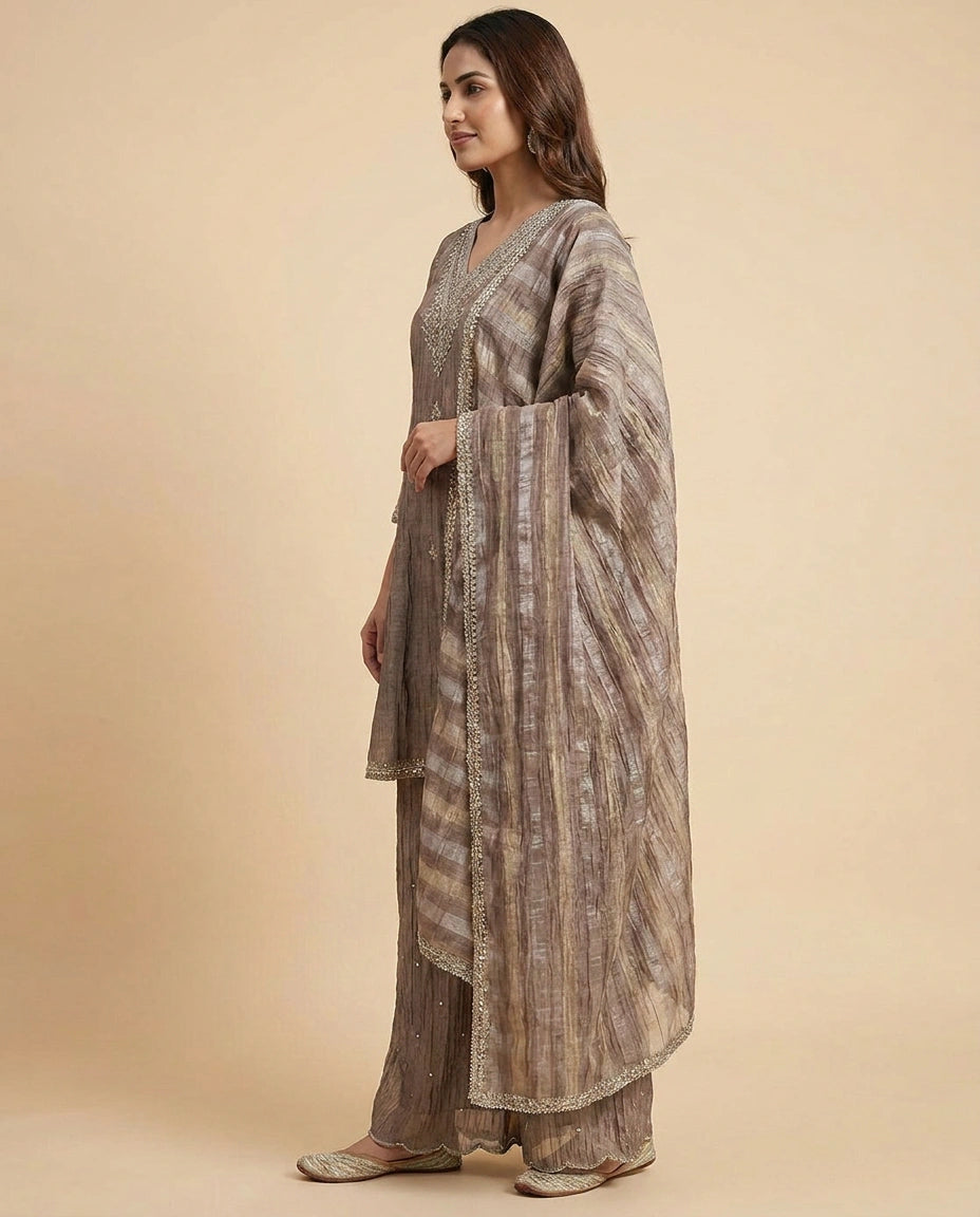 Crush Tissue Palazzo Suit with Woven Design - Rangoli India