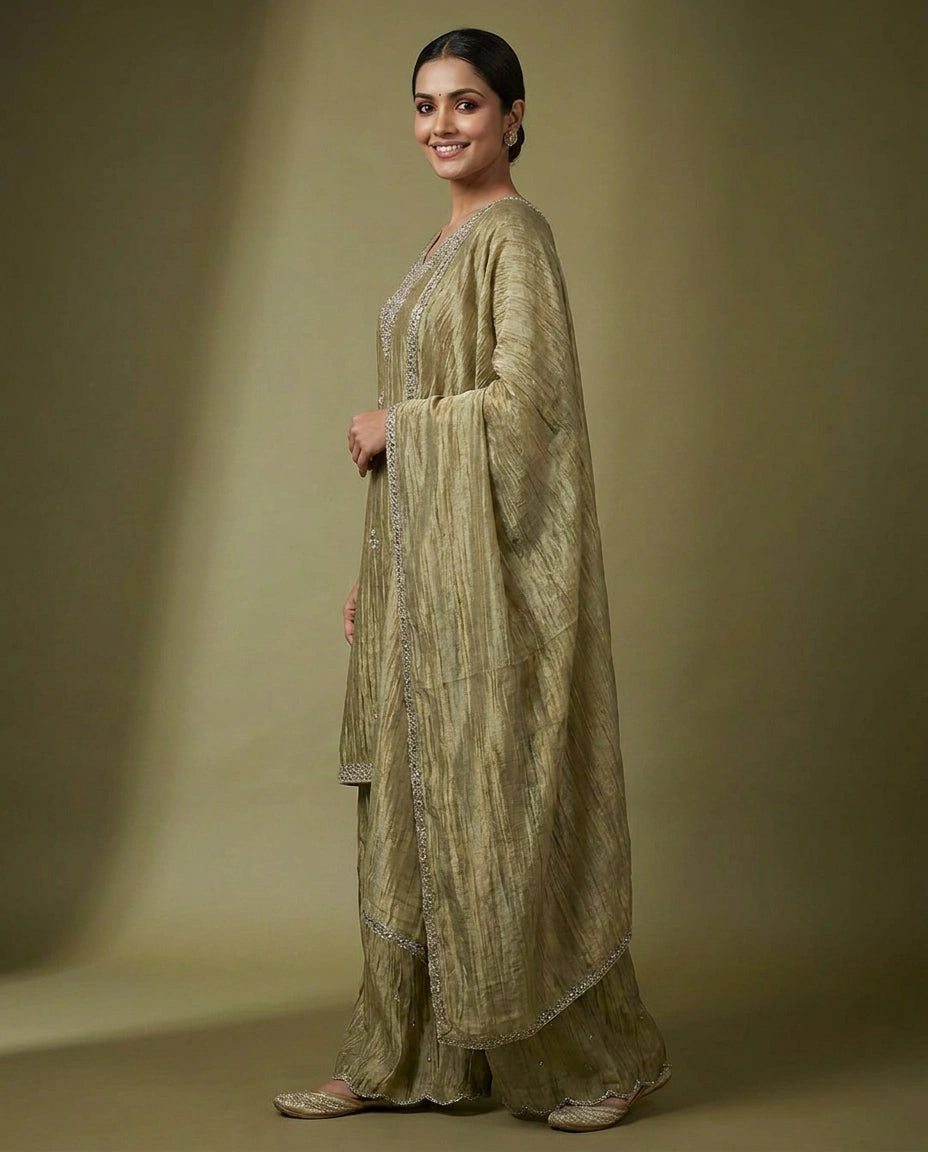 Crush Tissue Palazzo Suit with Woven Design - Rangoli India