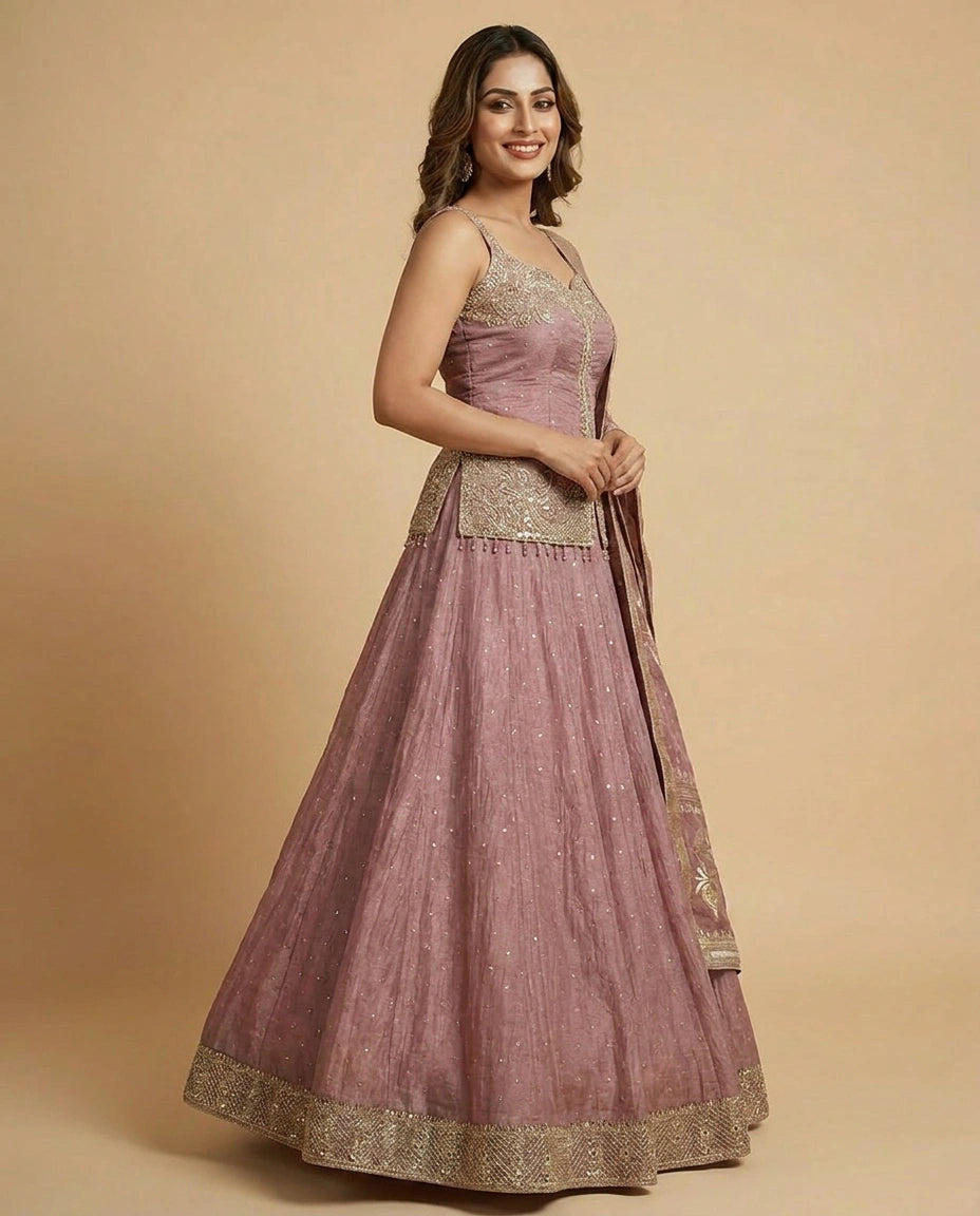 Crush Tissue Peplum Lehenga for Women - Wedding Wear