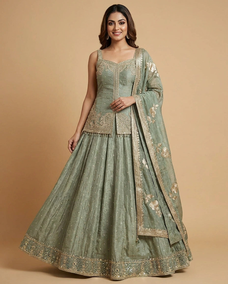 Crush Tissue Peplum Lehenga for Women - Wedding Wear
