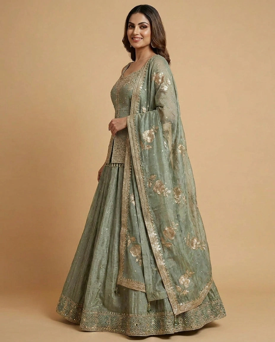 Crush Tissue Peplum Lehenga for Women - Wedding Wear