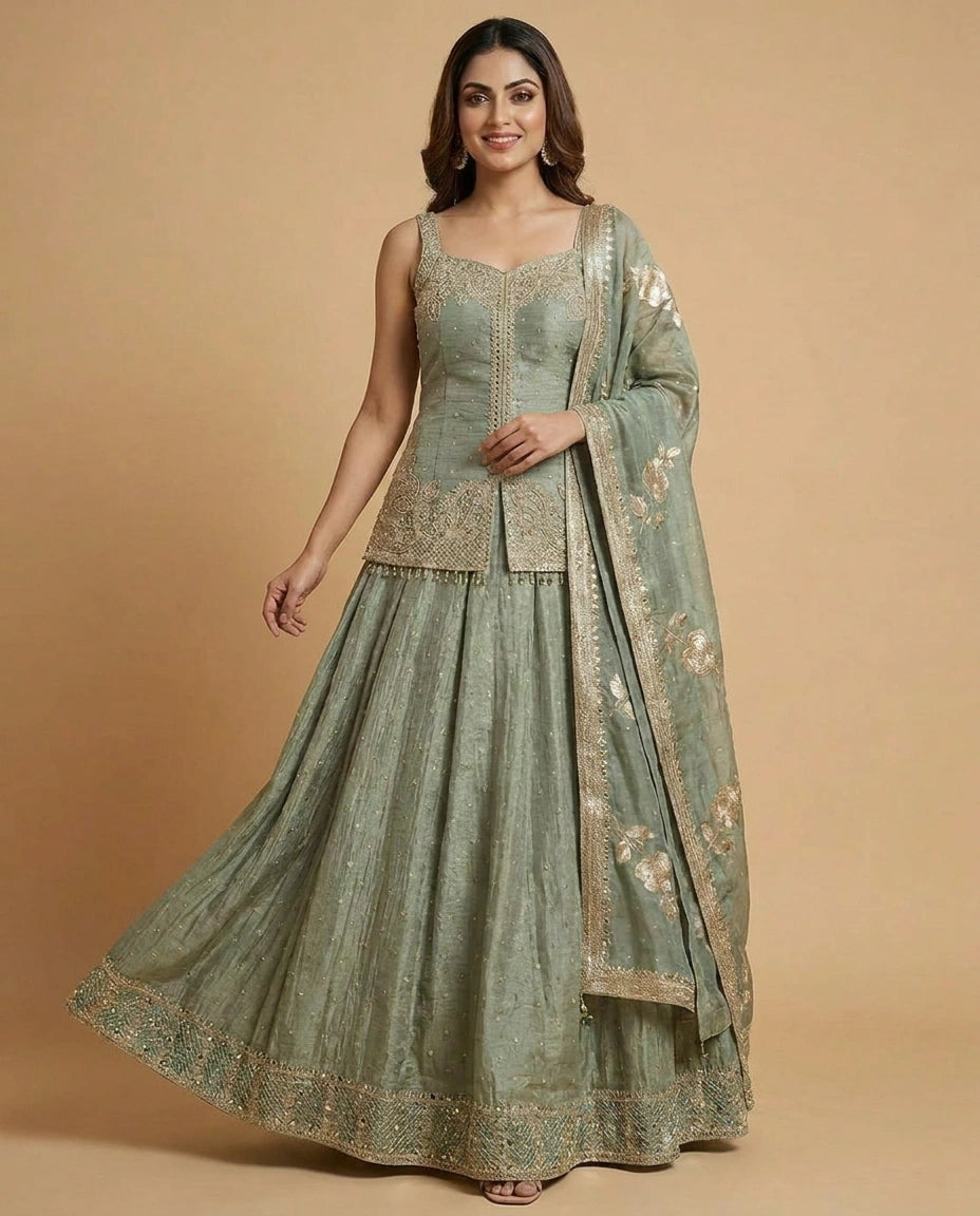 Crush Tissue Peplum Lehenga for Women - Wedding Wear