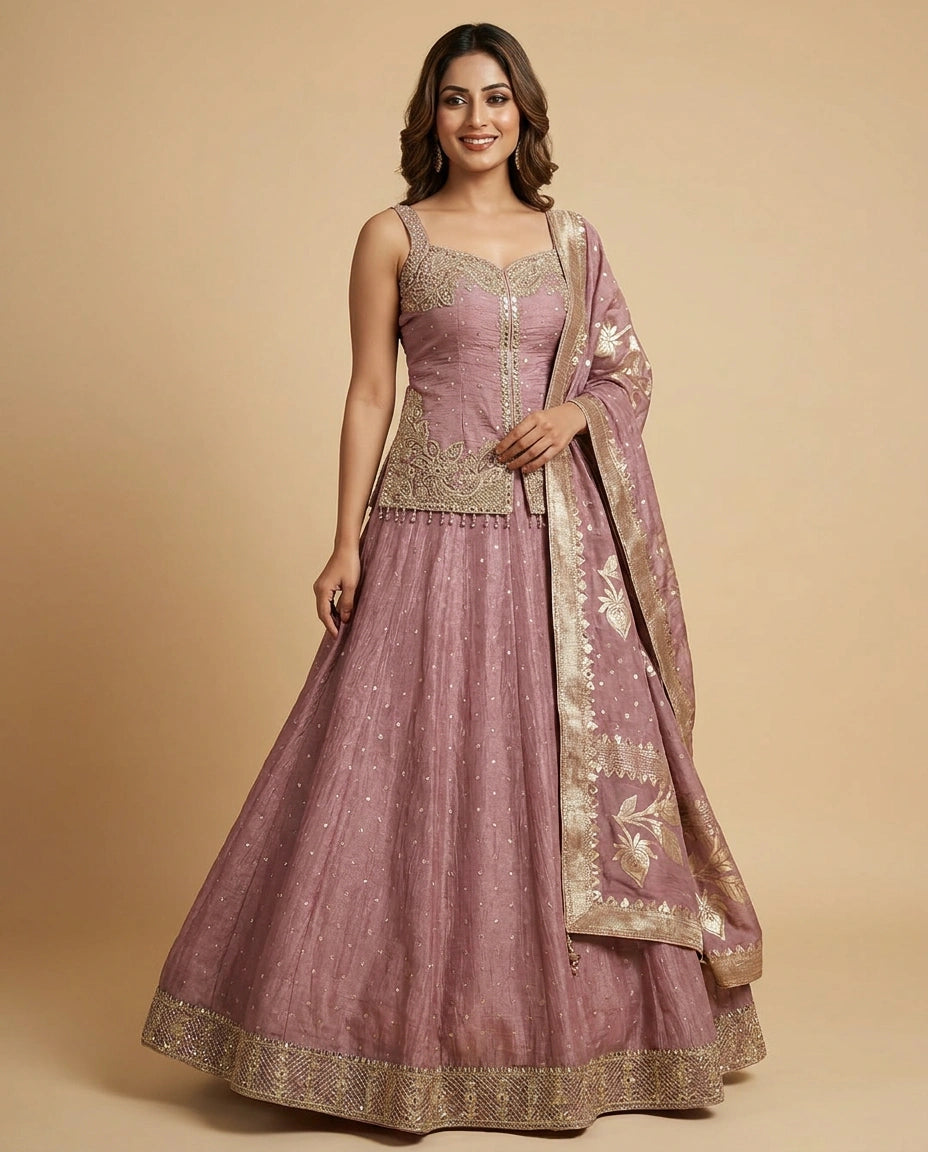 Crush Tissue Peplum Lehenga for Women - Wedding Wear