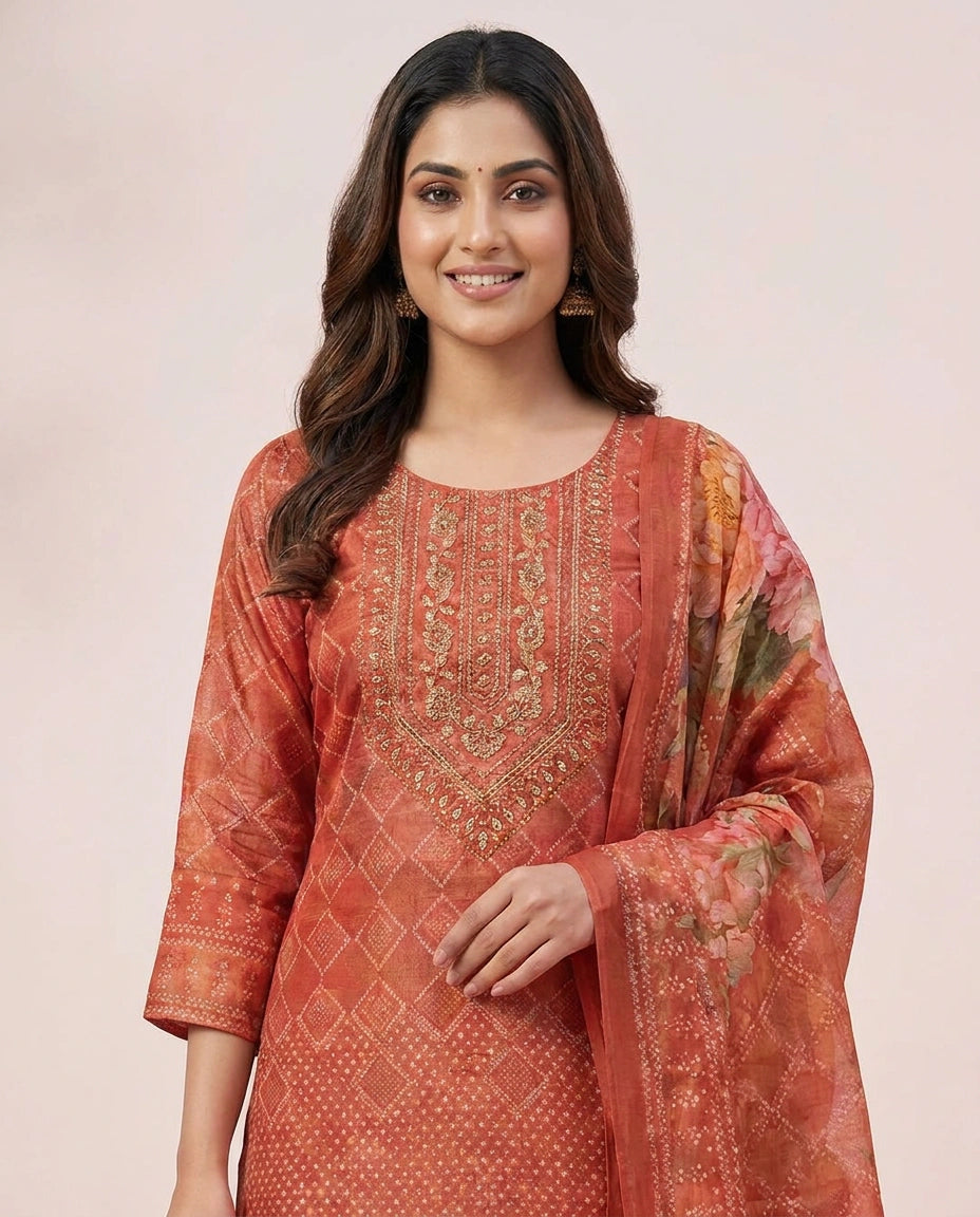 Tissue Straight Suit - Rangoli India