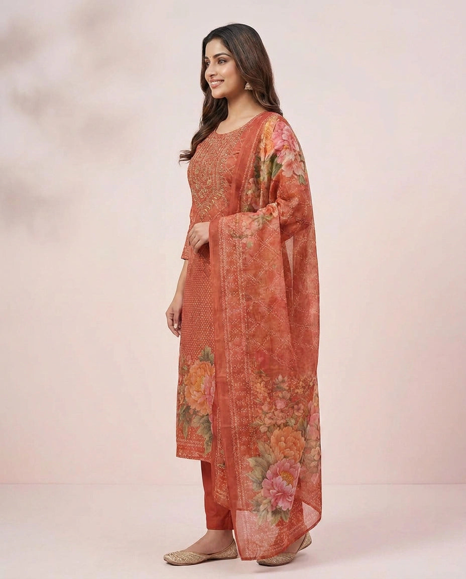 Tissue Straight Suit - Rangoli India