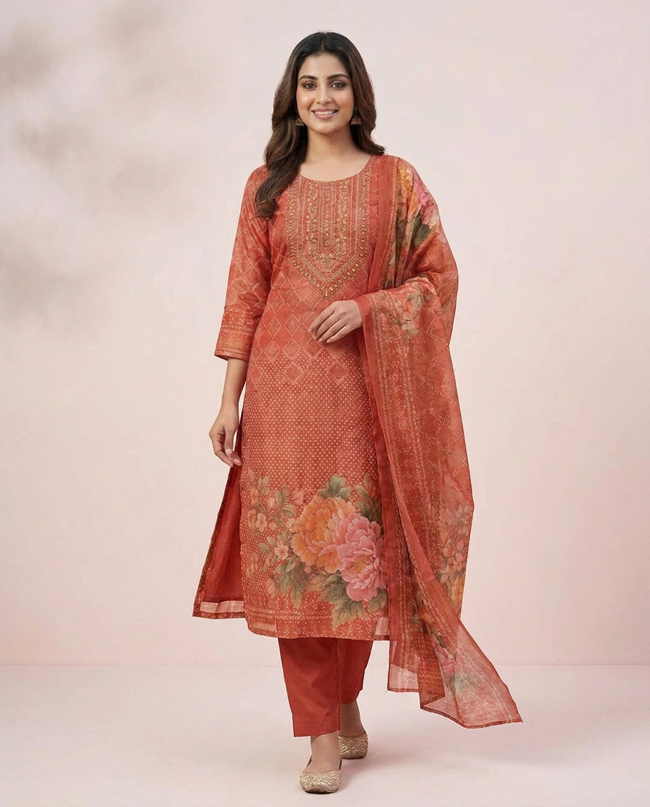 Tissue Straight Suit - Rangoli India
