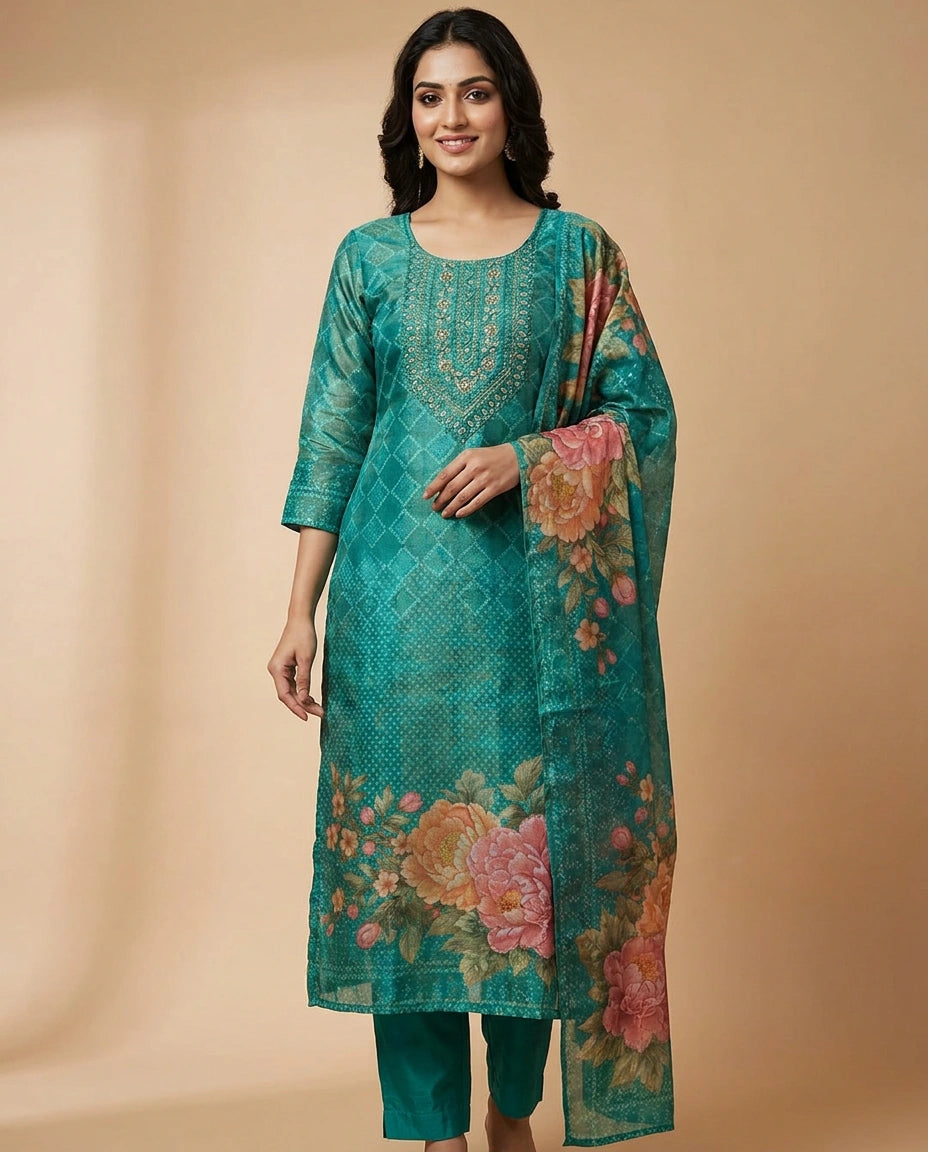 Tissue Straight Suit - Rangoli India