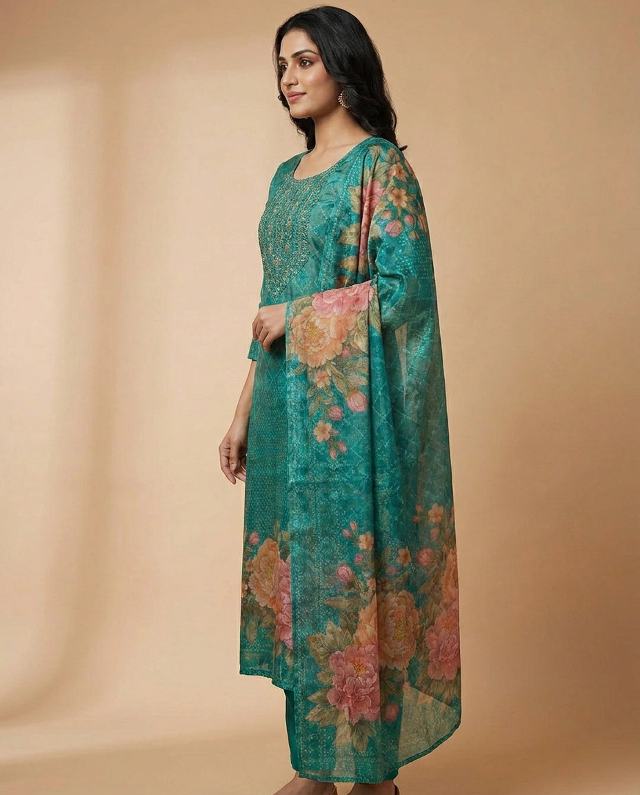 Tissue Straight Suit - Rangoli India