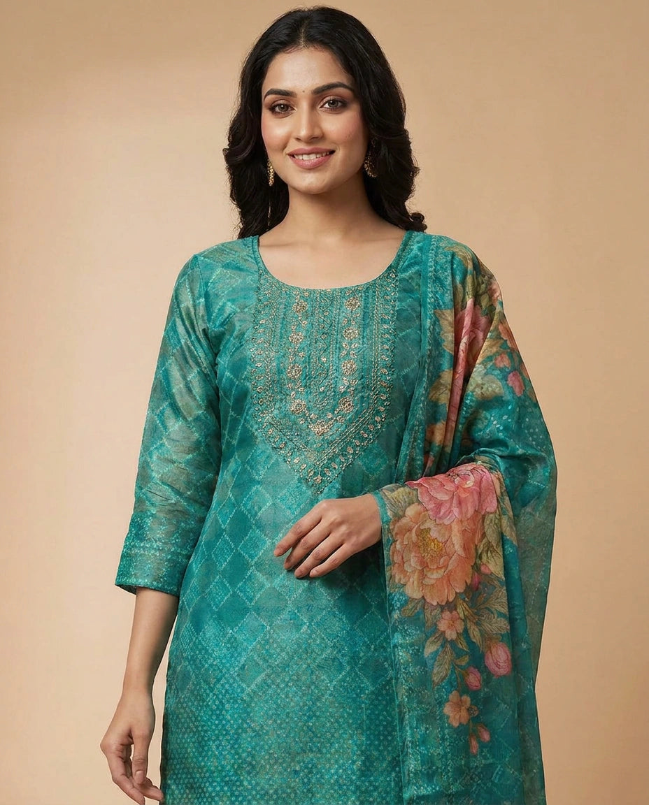 Tissue Straight Suit - Rangoli India