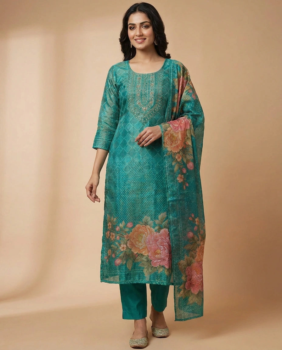 Tissue Straight Suit - Rangoli India