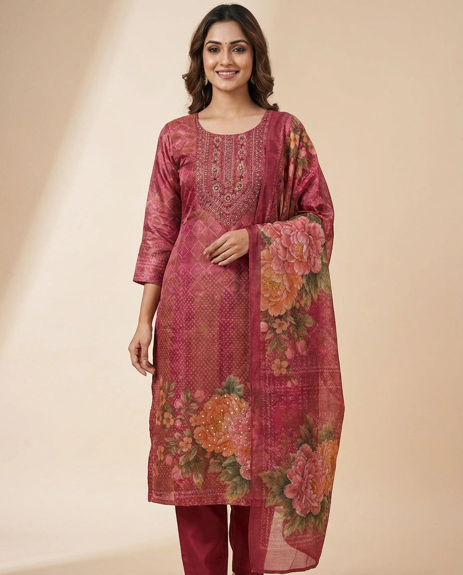 Tissue Straight Suit - Rangoli India