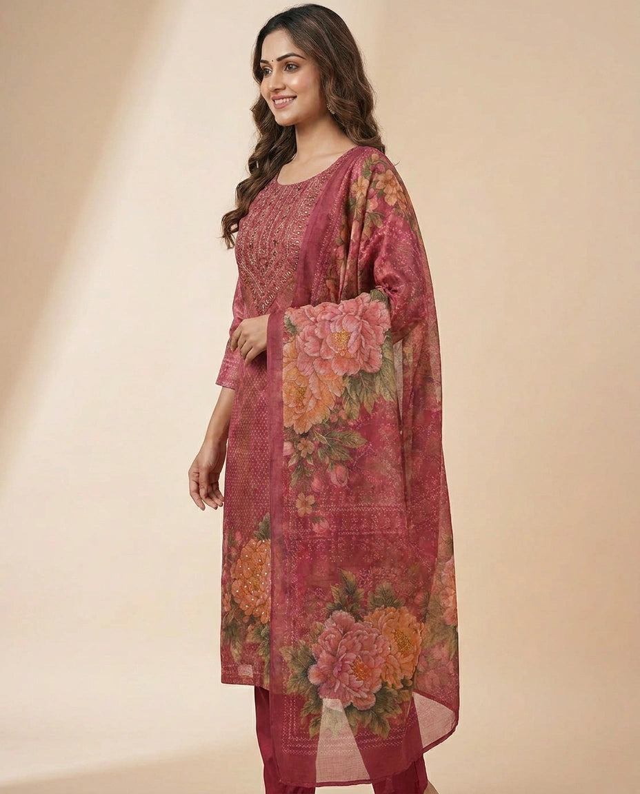 Tissue Straight Suit - Rangoli India