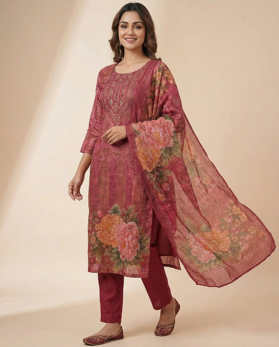 Tissue Straight Suit - Rangoli India