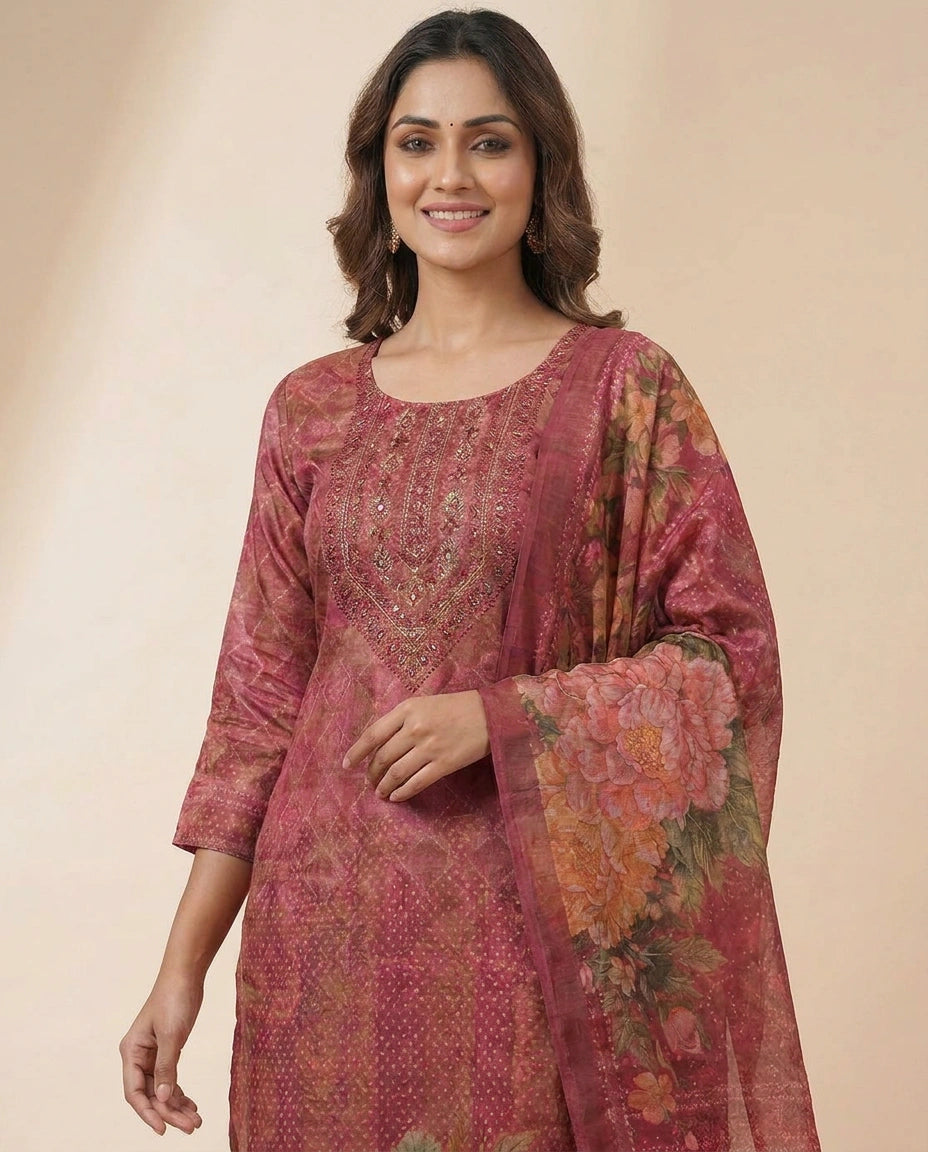Tissue Straight Suit - Rangoli India