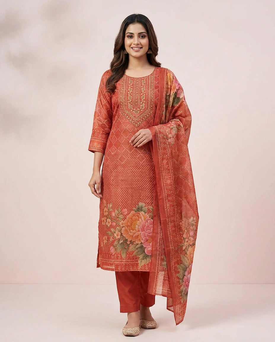 Tissue Straight Suit - Rangoli India
