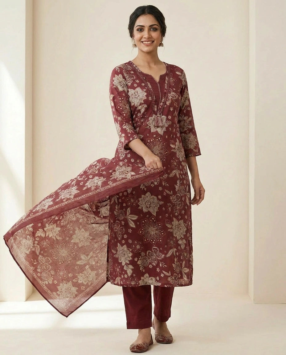 Straight-Cut Cotton Straight Suit for Women - Daily Wear