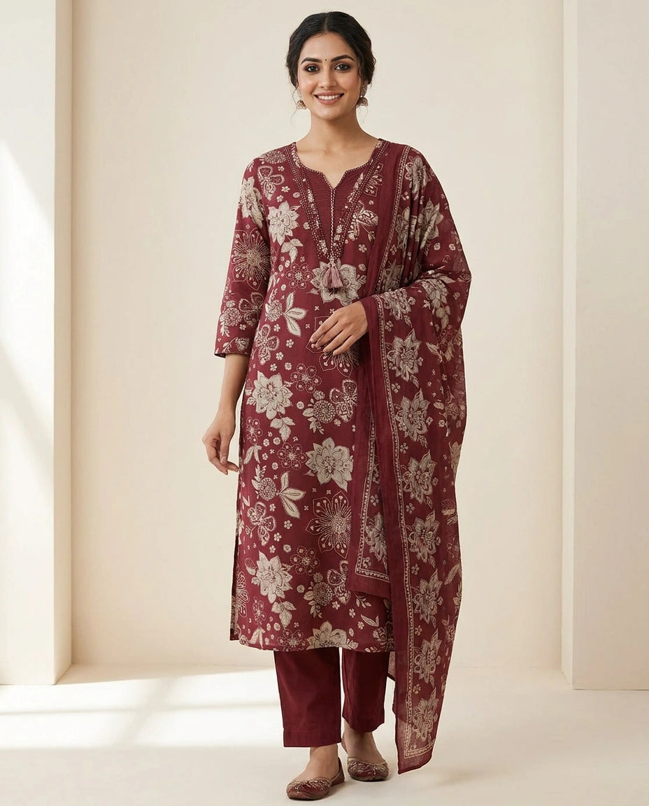 Straight-Cut Cotton Straight Suit for Women - Daily Wear