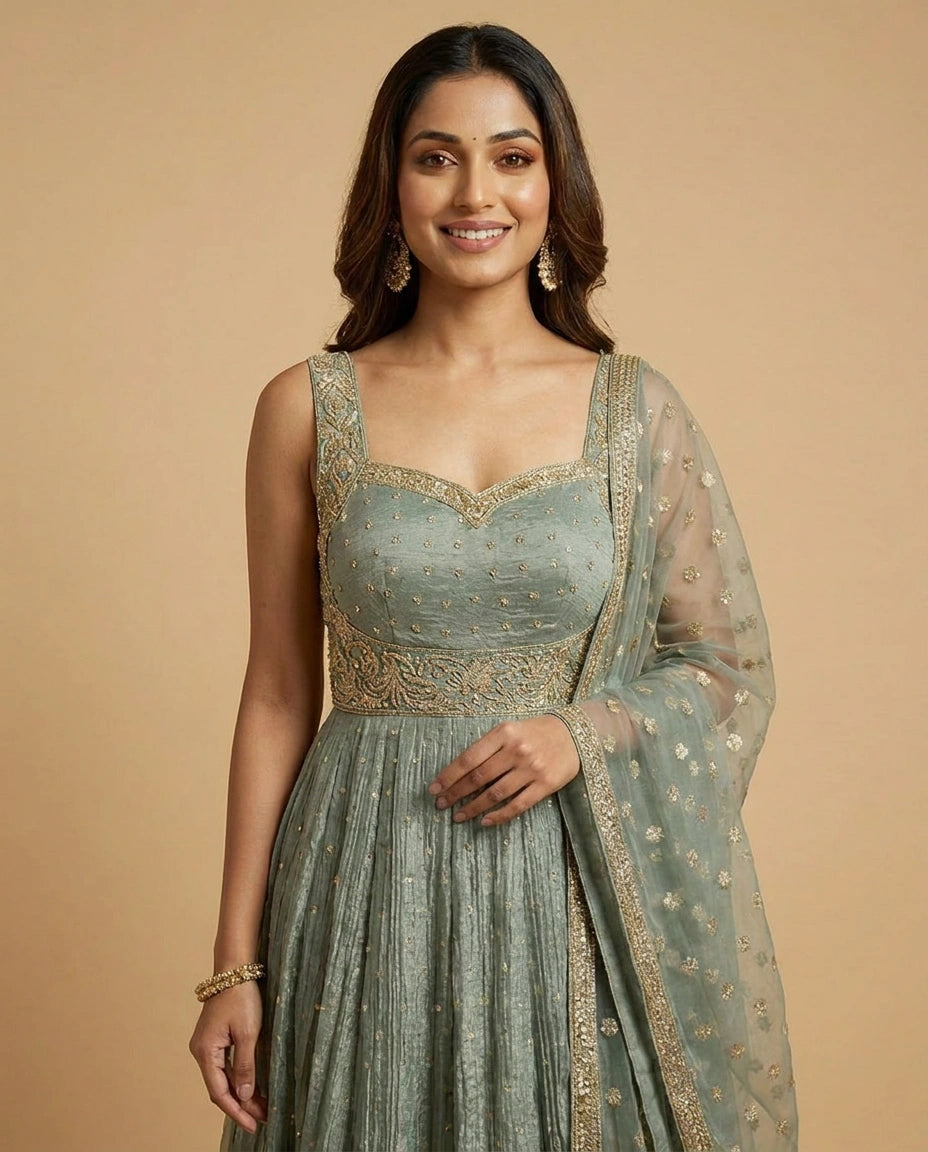 Tissue Anarkali Gown for Women - Festive Wear - Rangoli India