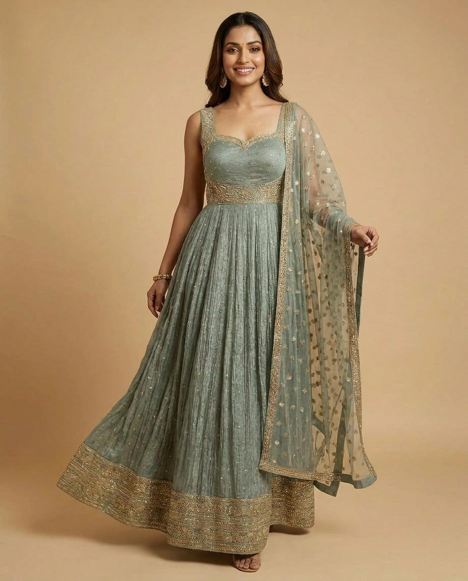 Tissue Anarkali Gown for Women - Festive Wear - Rangoli India