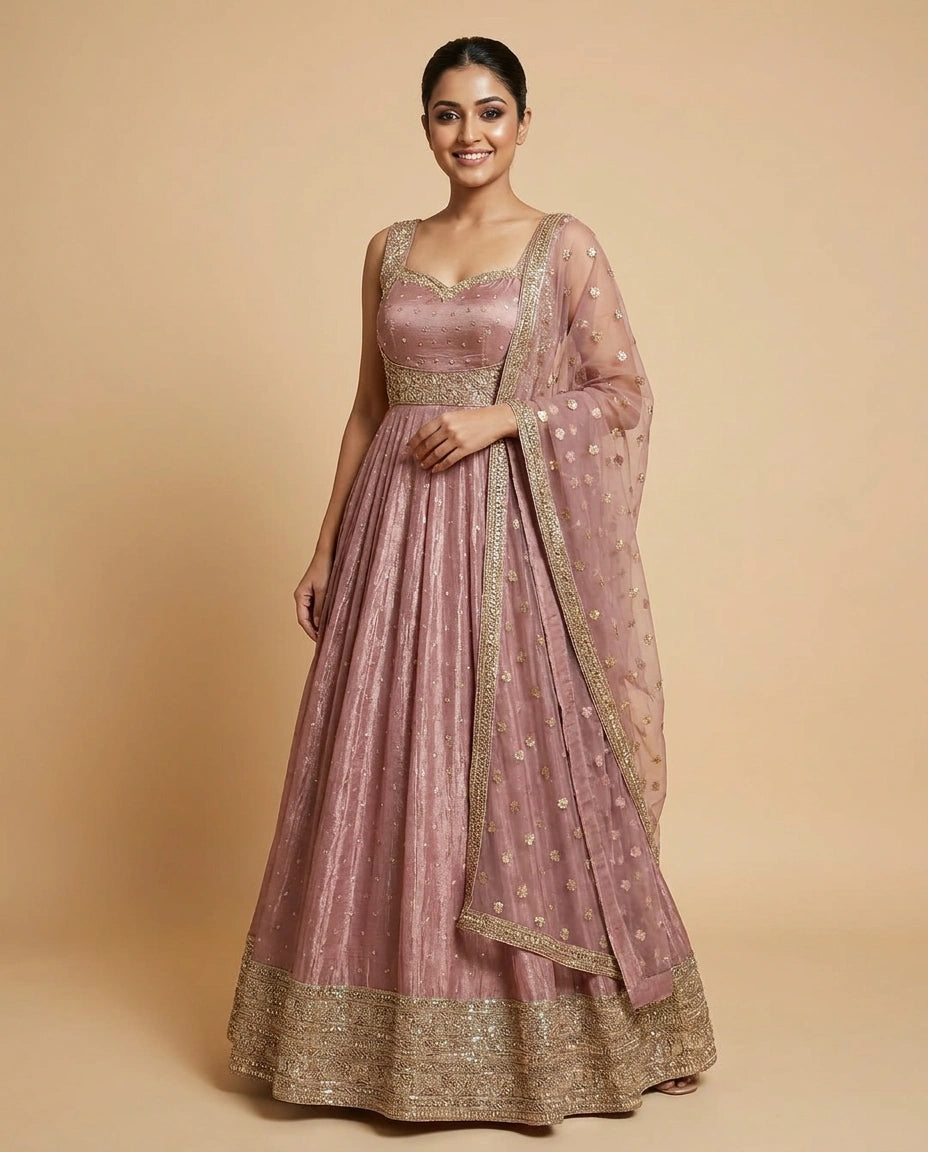 Tissue Anarkali Gown for Women - Festive Wear - Rangoli India