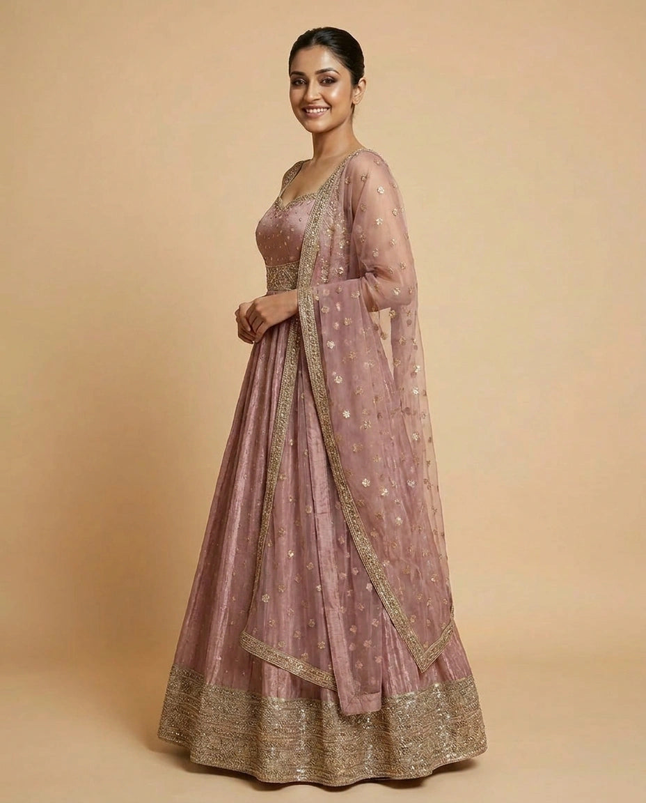 Tissue Anarkali Gown for Women - Festive Wear - Rangoli India
