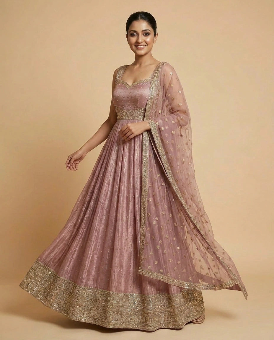 Tissue Anarkali Gown for Women - Festive Wear - Rangoli India