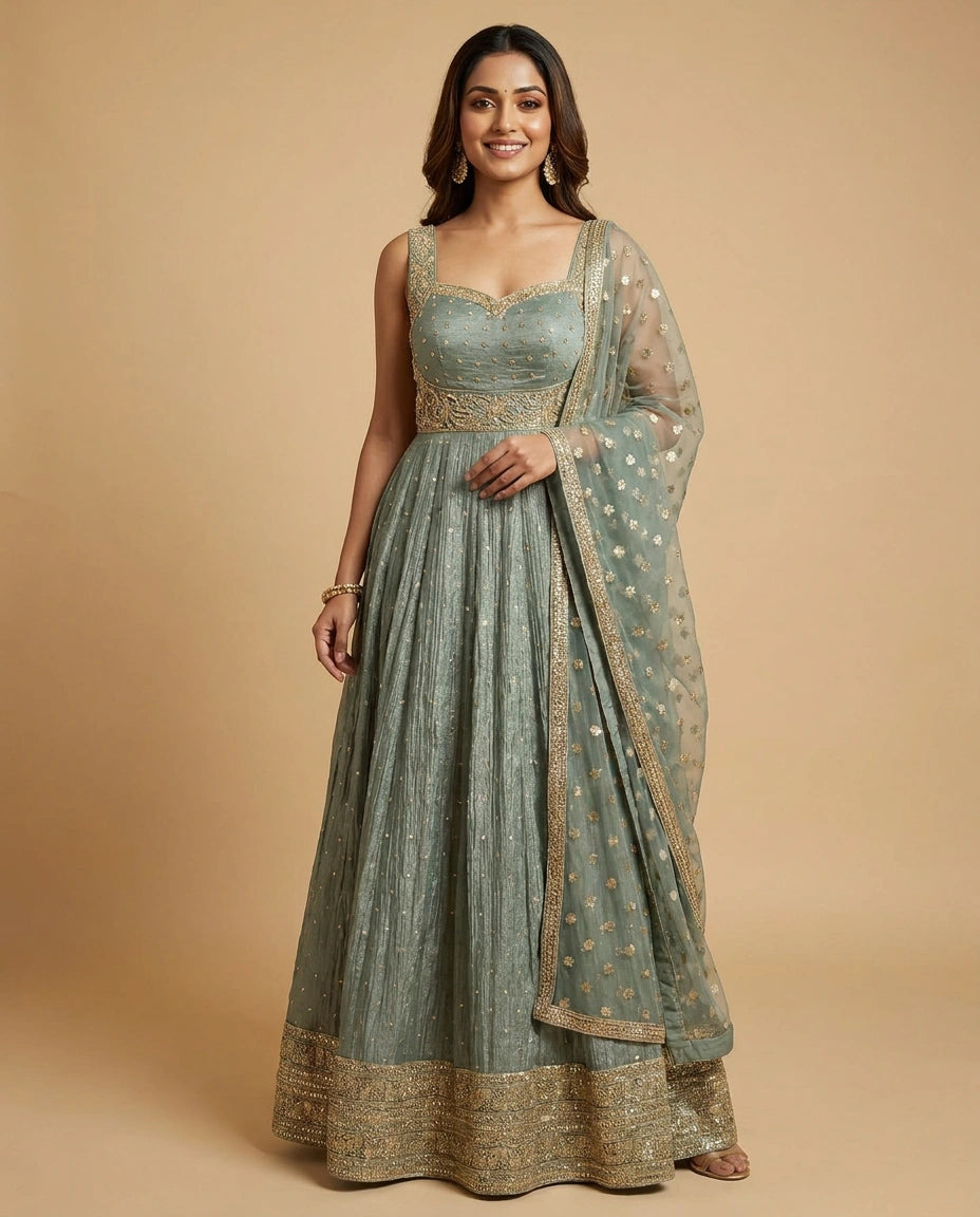 Tissue Anarkali Gown for Women - Festive Wear - Rangoli India
