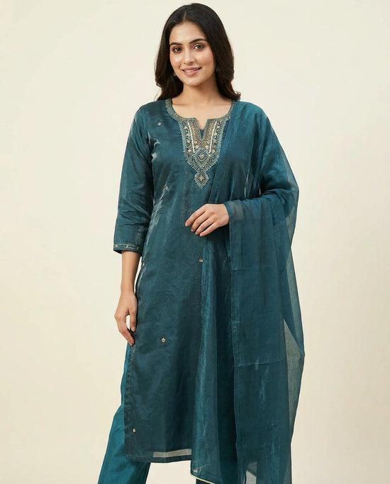 Straight Suit in Fandy Tissue With Embroidery - Rangoli India