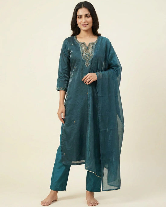 Straight Suit in Fandy Tissue With Embroidery - Rangoli India