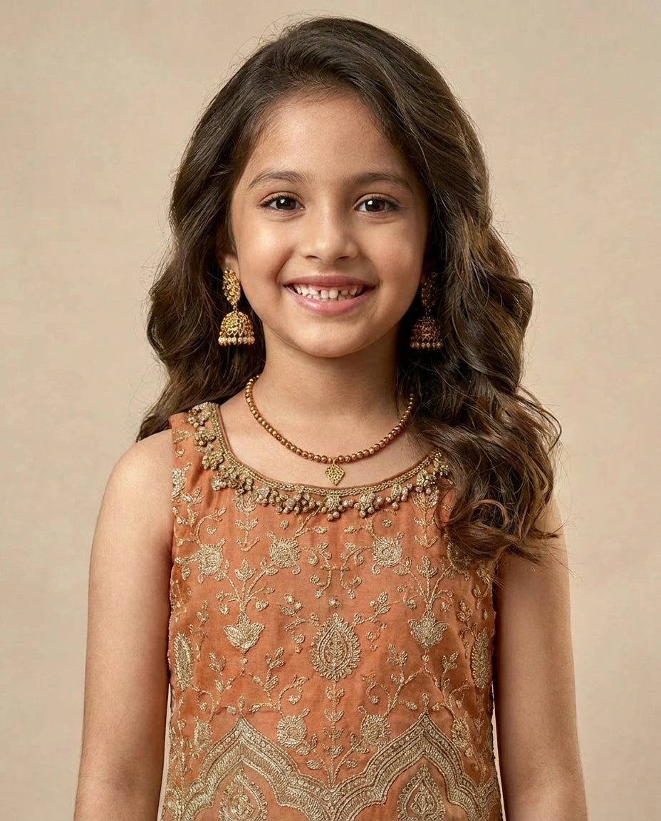 Peach Kids Co-ord Set Set in Silk Katan - Rangoli India