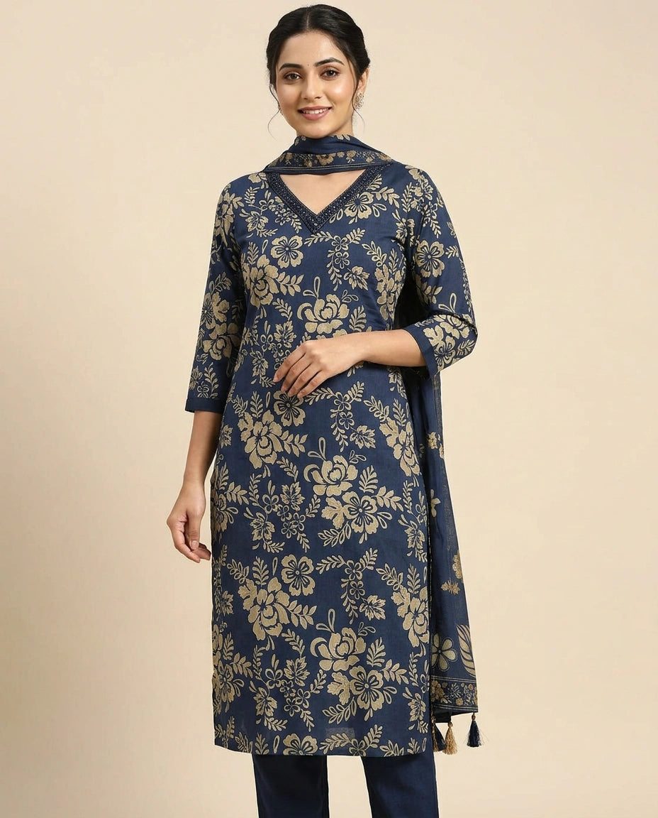 Printed Cotton Straight Suit - Rangoli India