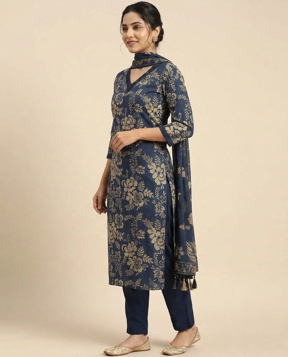 Printed Cotton Straight Suit - Rangoli India