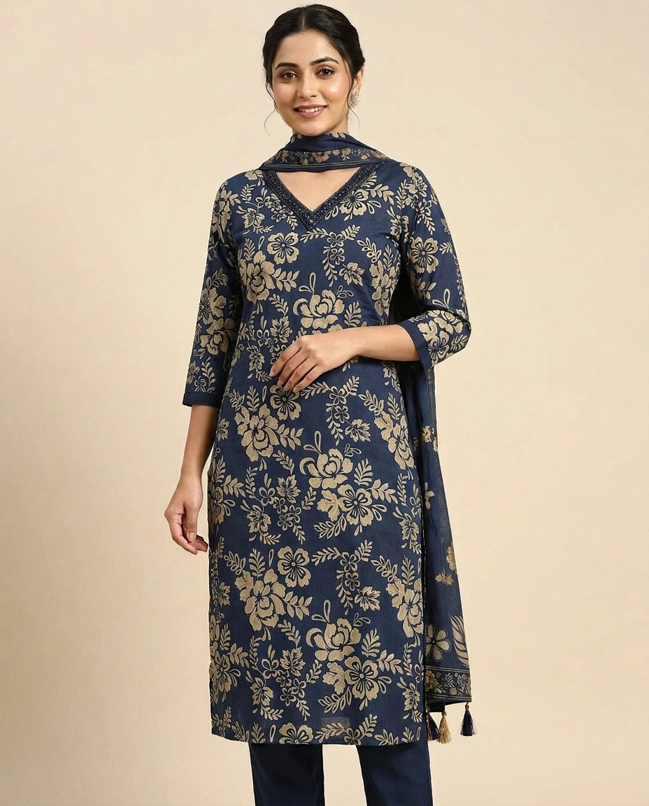 Printed Cotton Straight Suit - Rangoli India