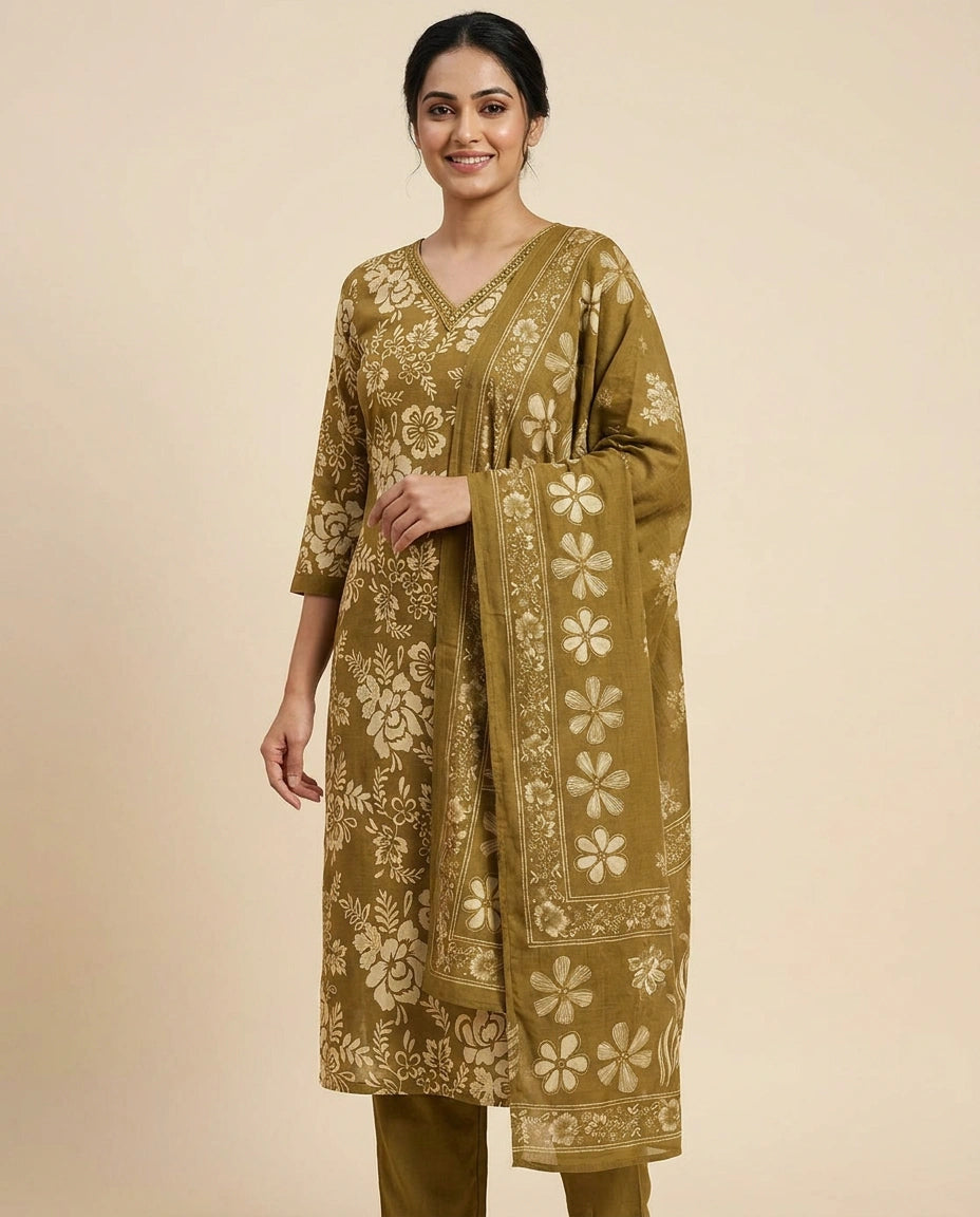 Printed Cotton Straight Suit - Rangoli India