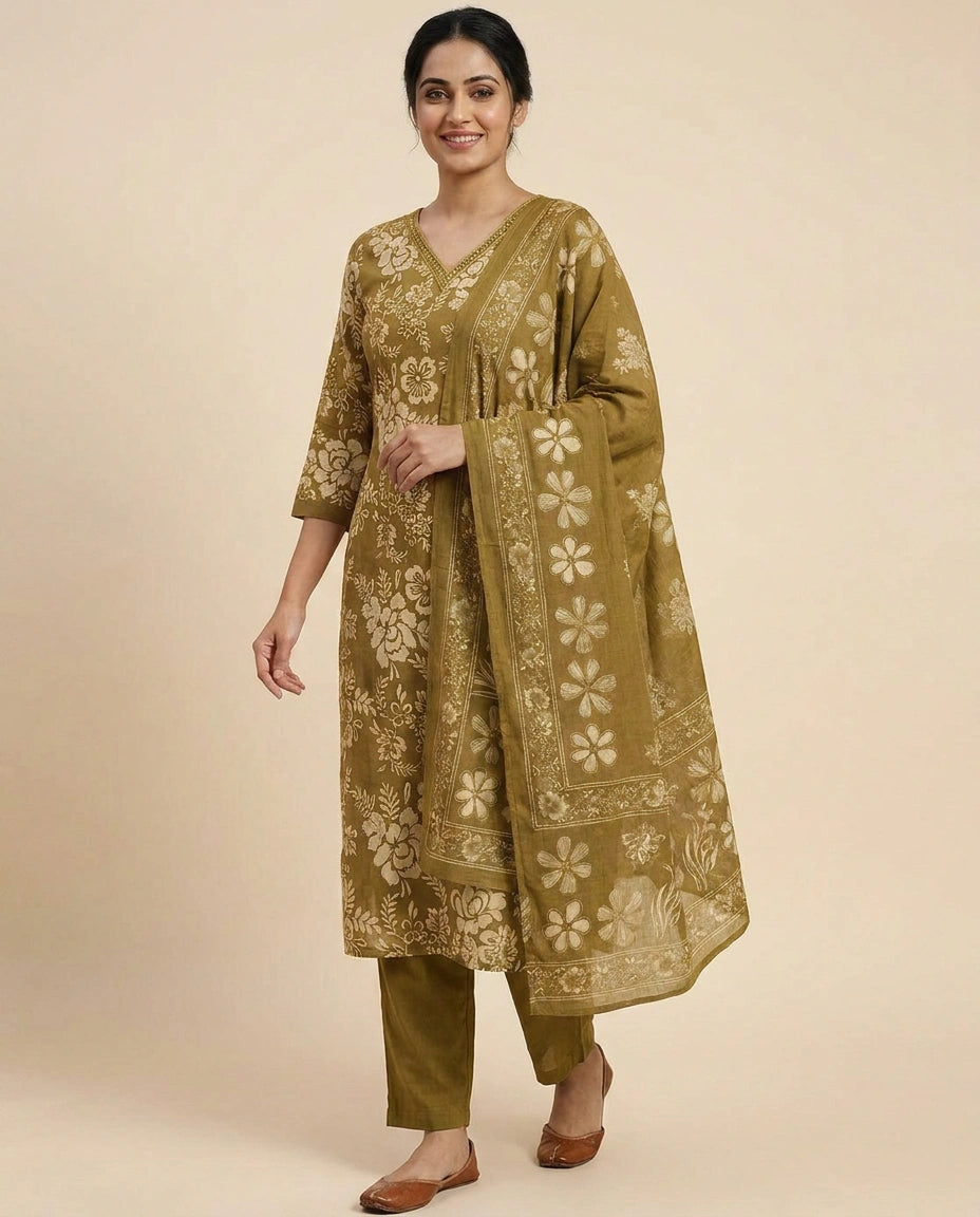 Printed Cotton Straight Suit - Rangoli India