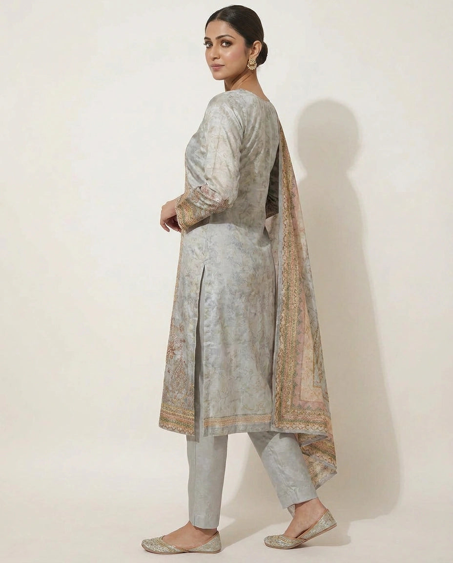 Tissue Straight Suit with All-Over Detail - Rangoli India