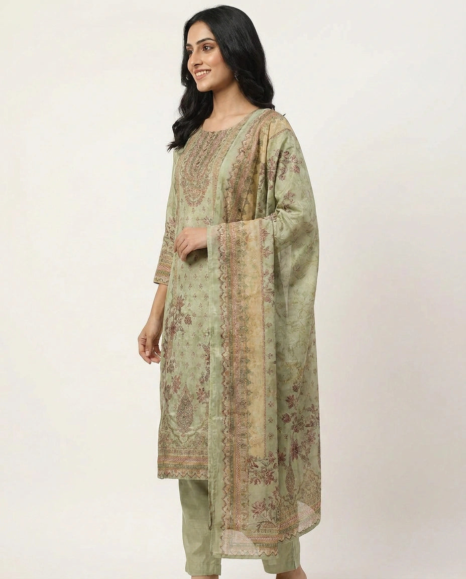 Tissue Straight Suit with All-Over Detail - Rangoli India