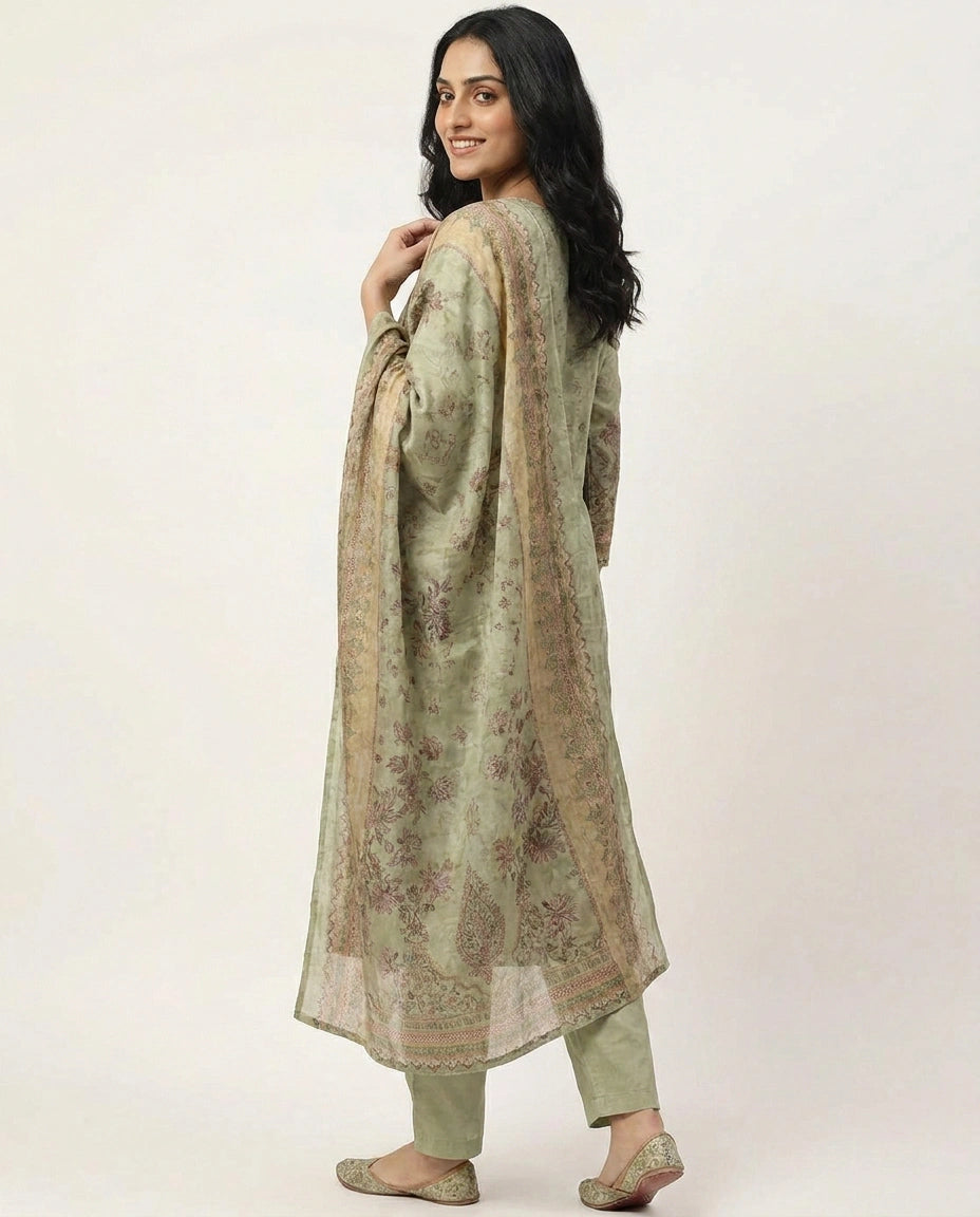 Tissue Straight Suit with All-Over Detail - Rangoli India