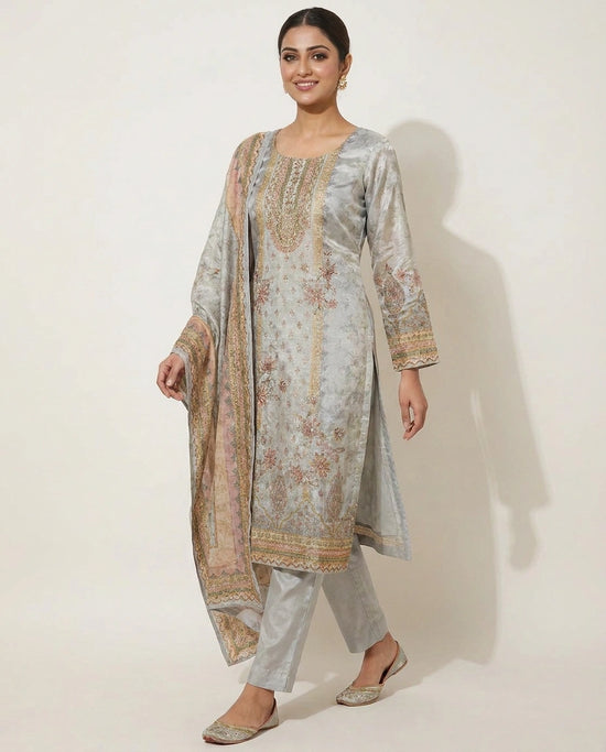 Tissue Straight Suit with All-Over Detail - Rangoli India