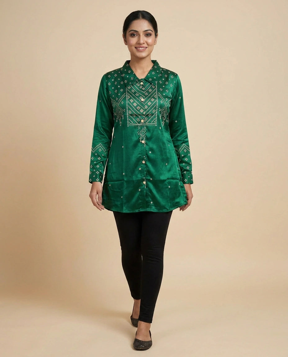 Printed Kurti Short in Chinon - Rangoli India