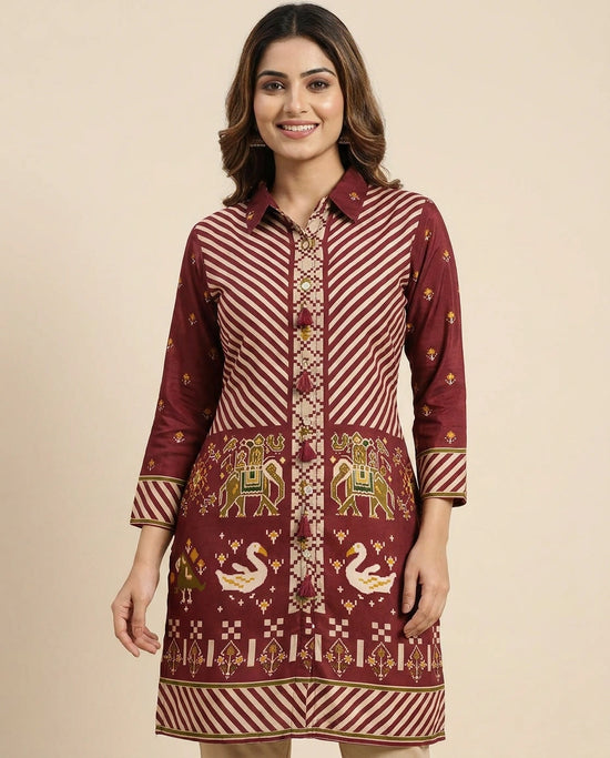 Printed Maroon Kurti Short - Rangoli India