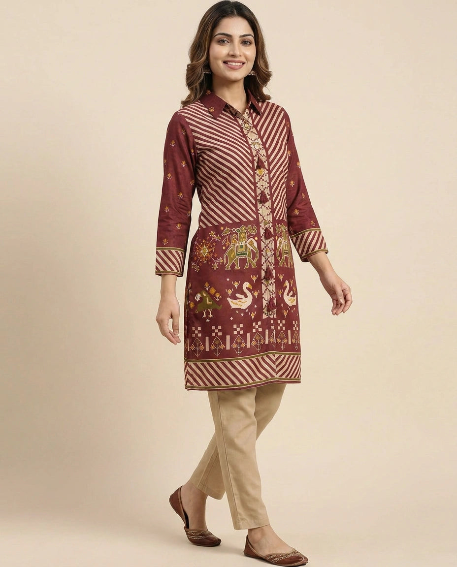 Printed Maroon Kurti Short - Rangoli India