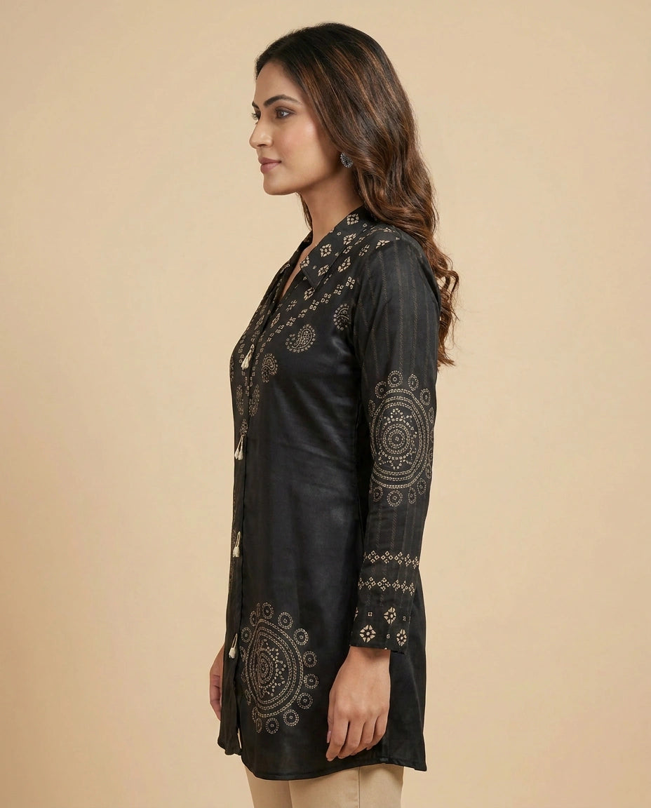 Chinon Kurti Short with Printed Yoke - Rangoli India