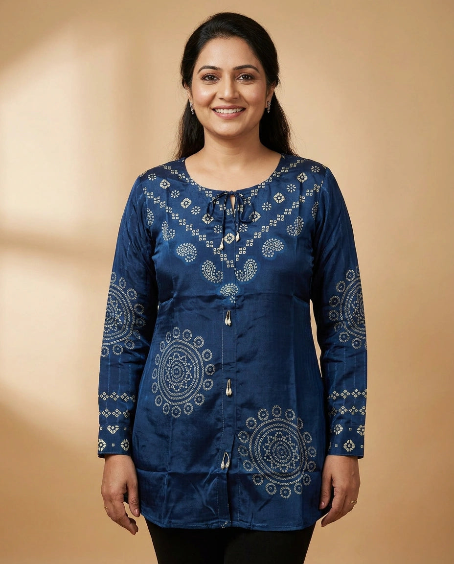 Chinon Kurti Short with Printed Yoke - Rangoli India