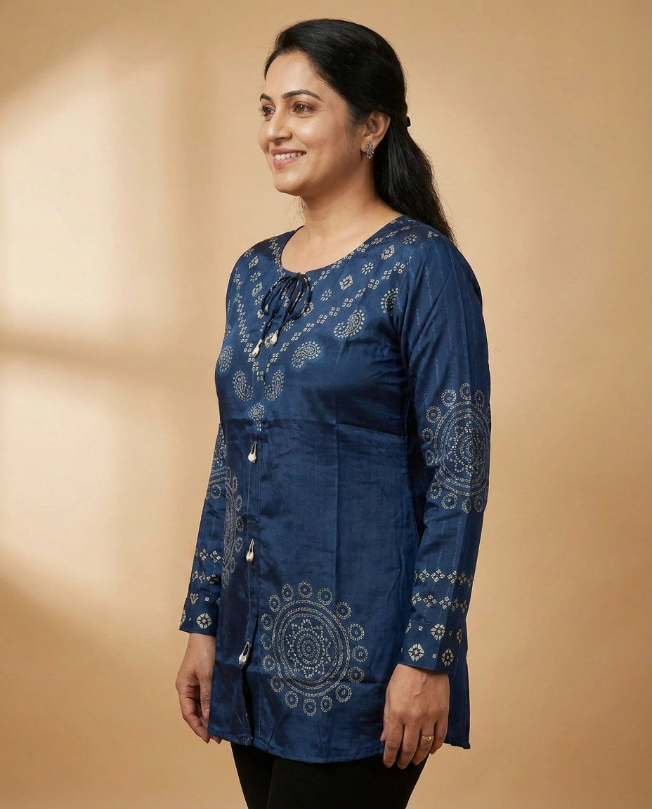 Chinon Kurti Short with Printed Yoke - Rangoli India