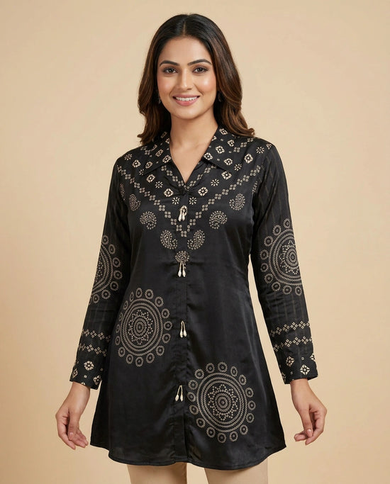 Chinon Kurti Short with Printed Yoke - Rangoli India